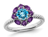 1.60 Carat (ctw) Blue Topaz and Amethyst Ring in Sterling Silver